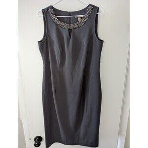 Women's Maya Brooke Sheath Sleeveless Grey Dress With Beaded Neckline Size 8